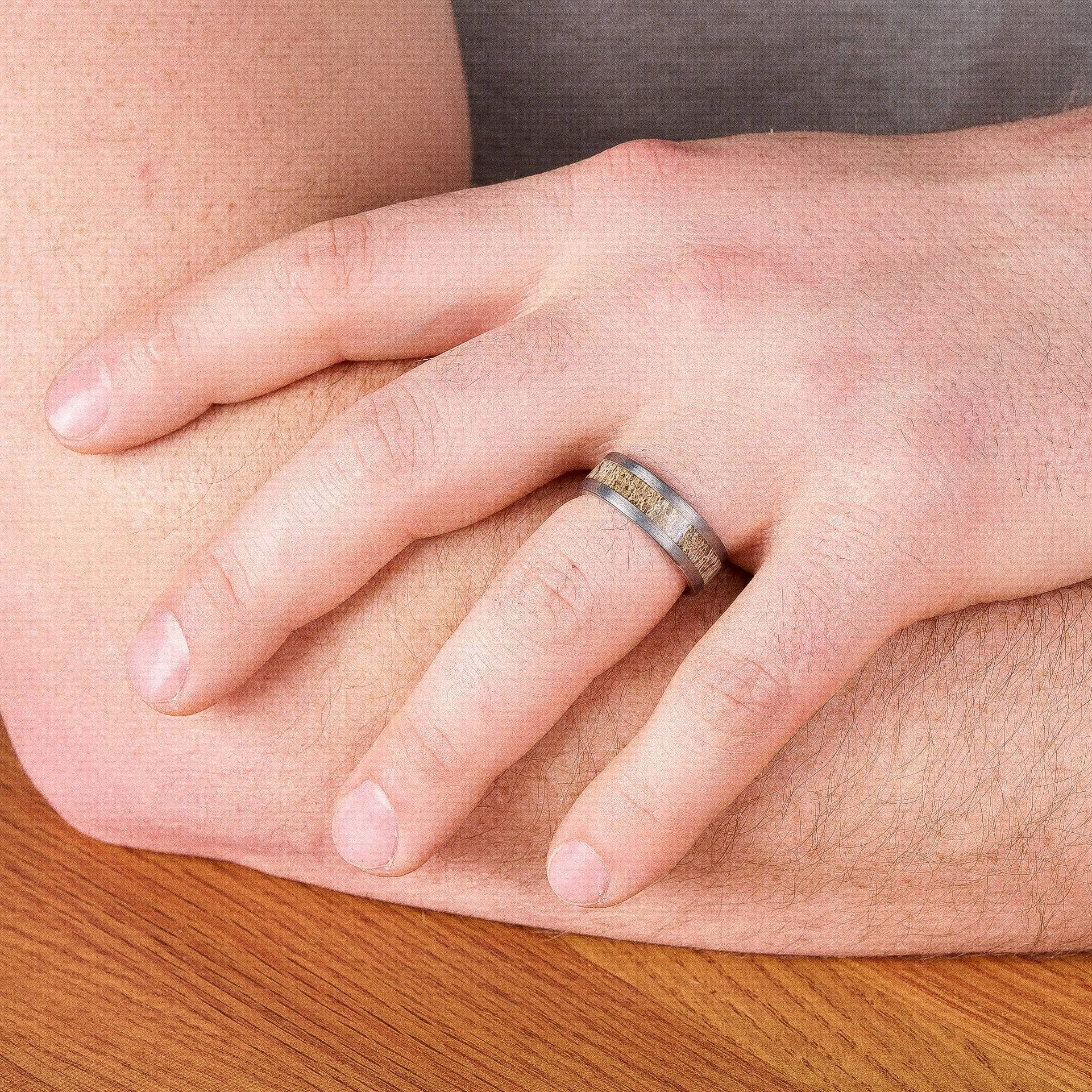 Brushed Tungsten Wedding Band With Deer Antler