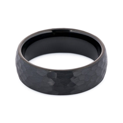 Hammered Black Tungsten Wedding Band
