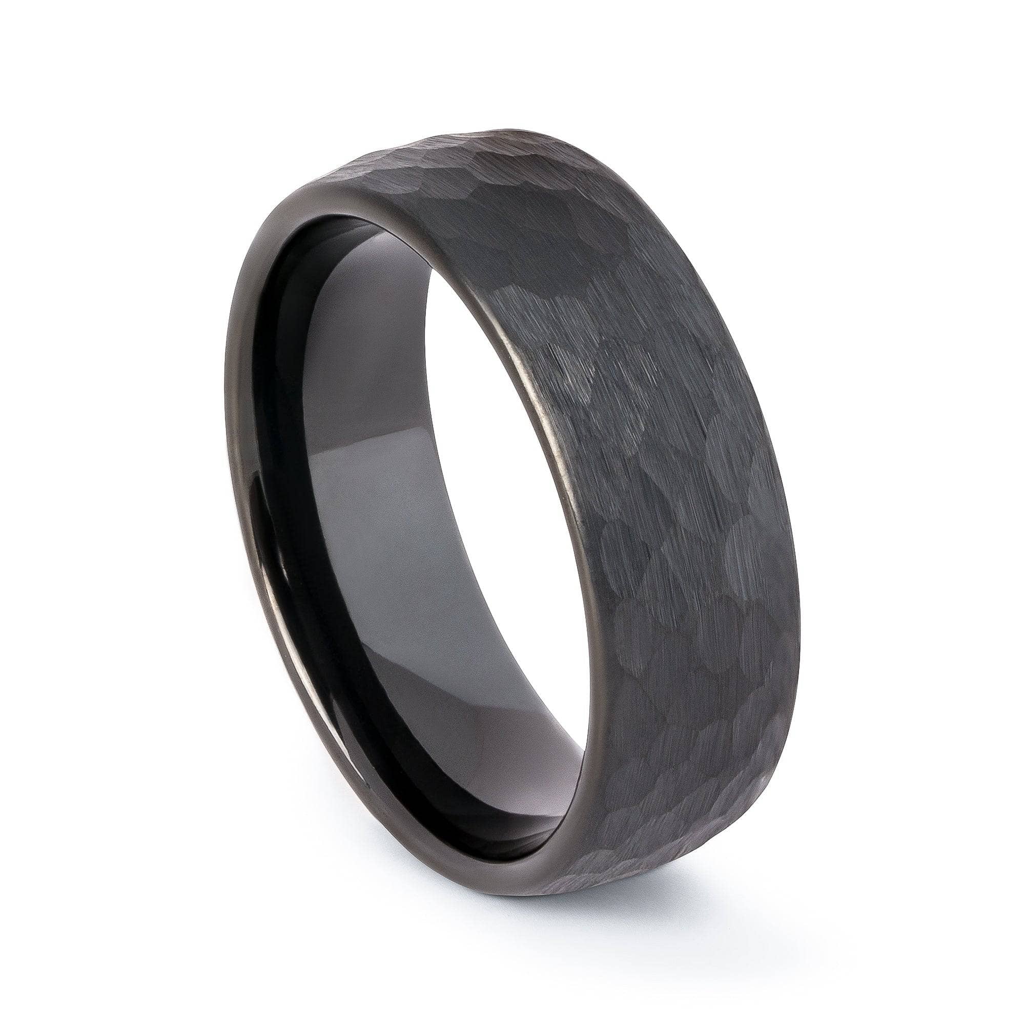 Hammered Black Tungsten Wedding Band