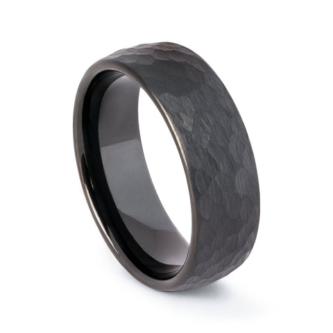 Hammered Black Tungsten Wedding Band