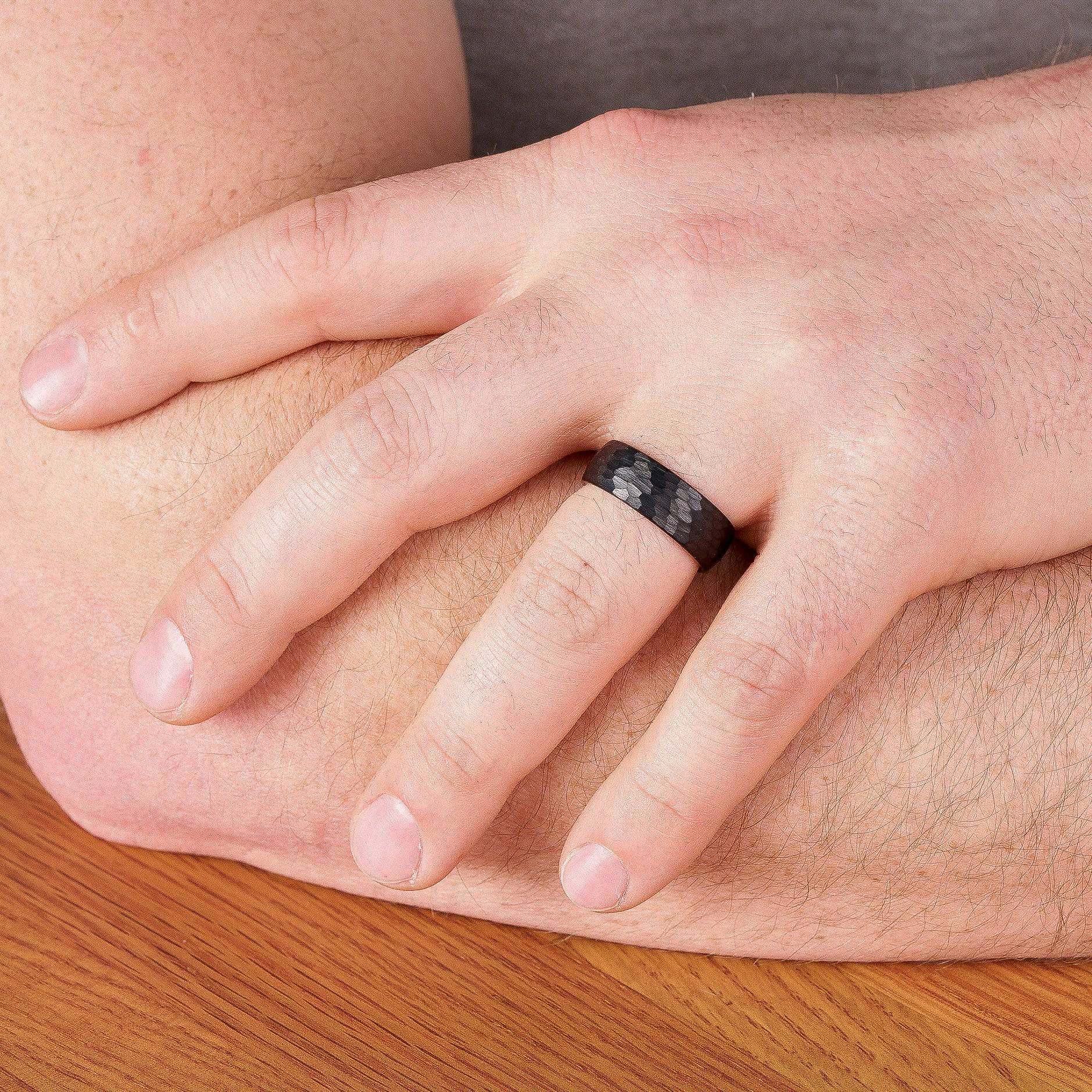 Hammered Black Tungsten Wedding Band