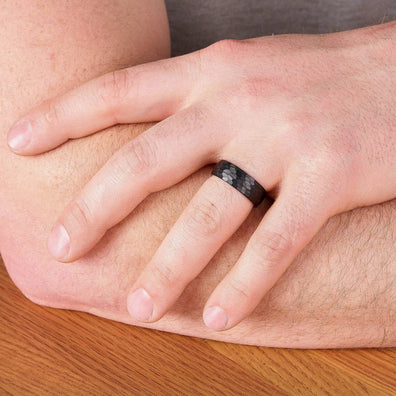 Hammered Black Tungsten Wedding Band