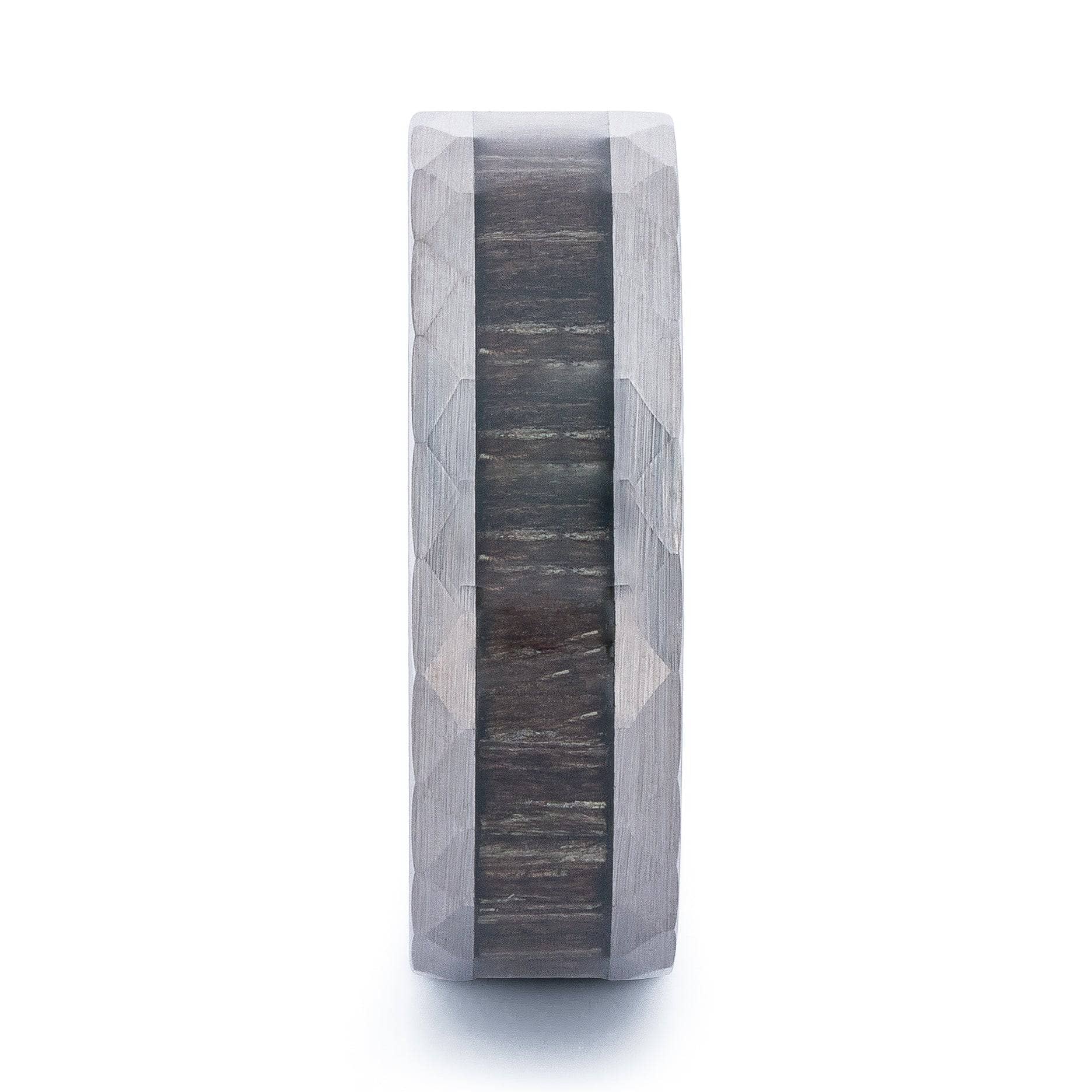 Hammered Tungsten Wedding Band With Black Apricot Wood