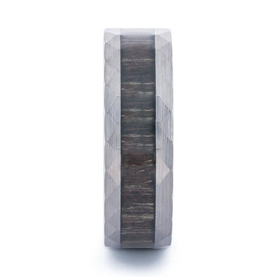 Hammered Tungsten Wedding Band With Black Apricot Wood
