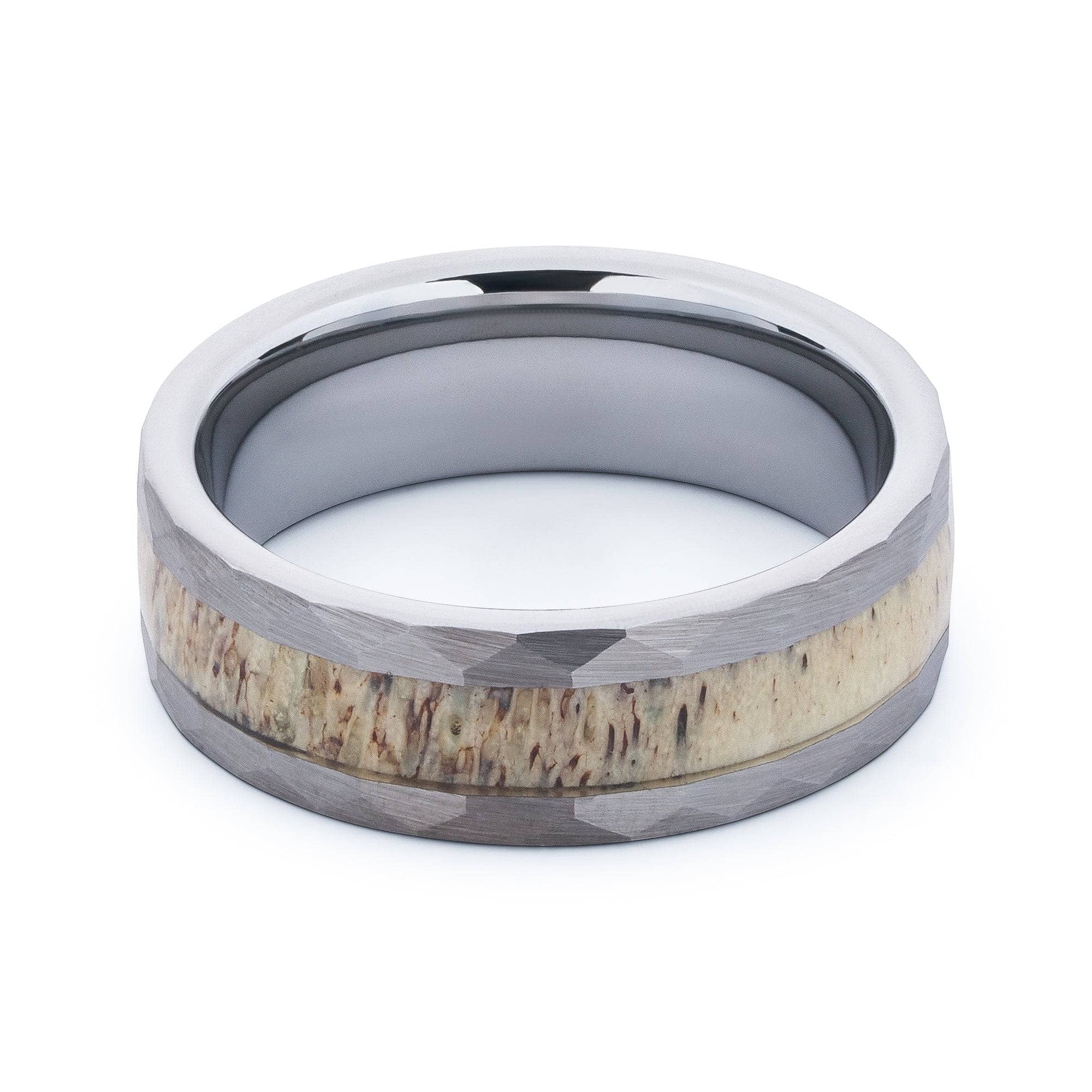 Hammered Tungsten Wedding Band With Deer Antler