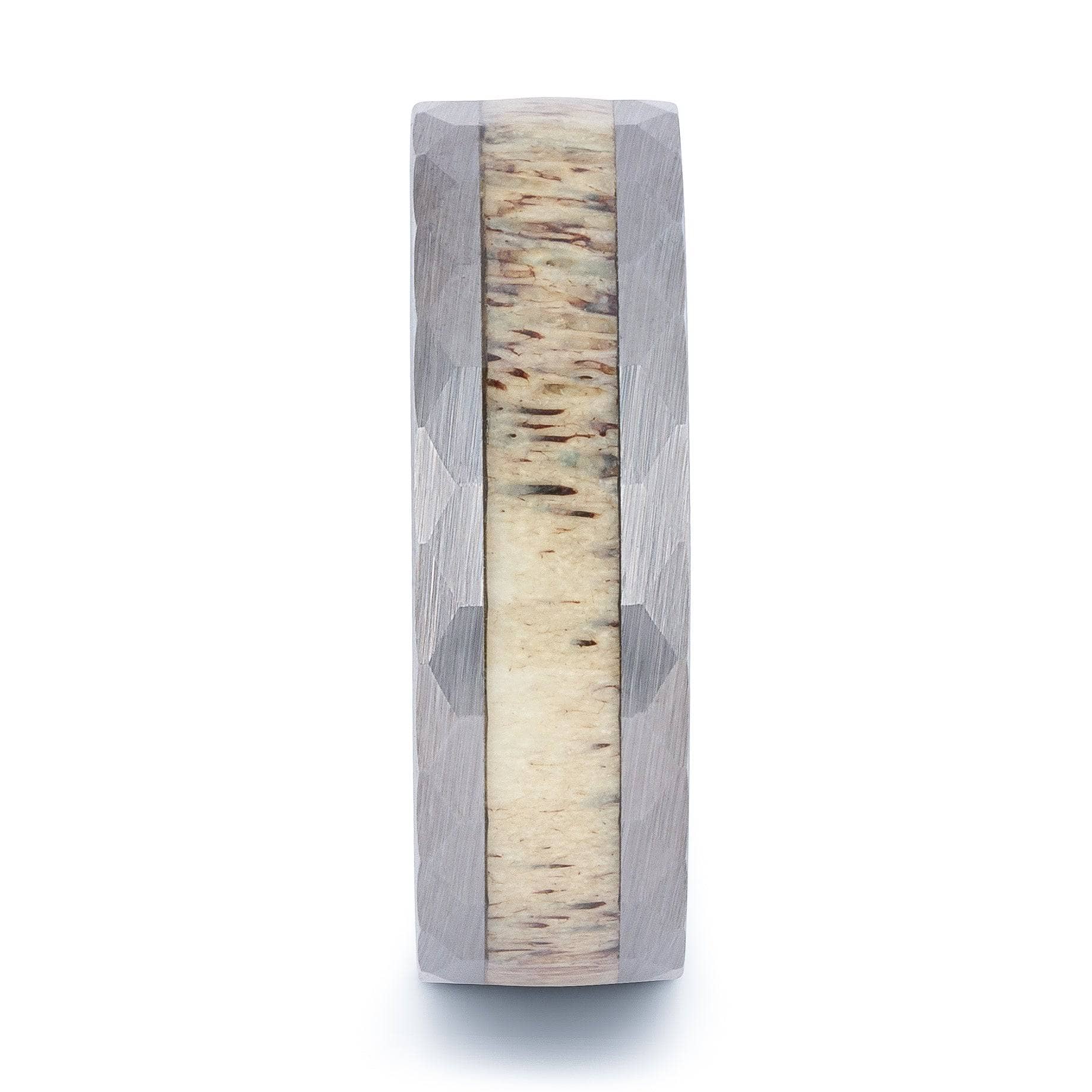 Hammered Tungsten Wedding Band With Deer Antler