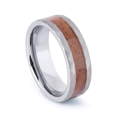 Hammered Tungsten Wedding Band With Koa Wood