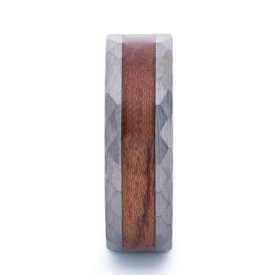 Hammered Tungsten Wedding Band With Koa Wood