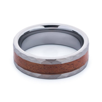 Hammered Tungsten Wedding Band With Koa Wood
