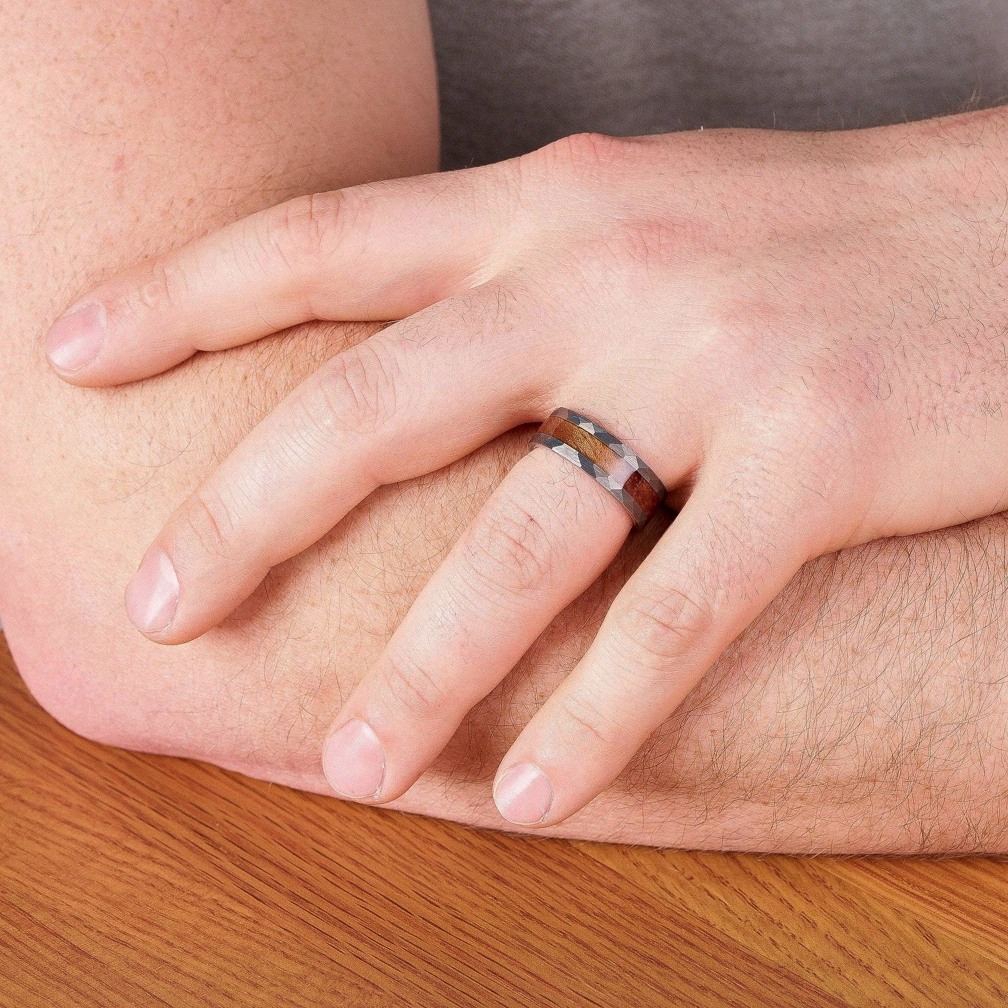 Hammered Tungsten Wedding Band With Koa Wood