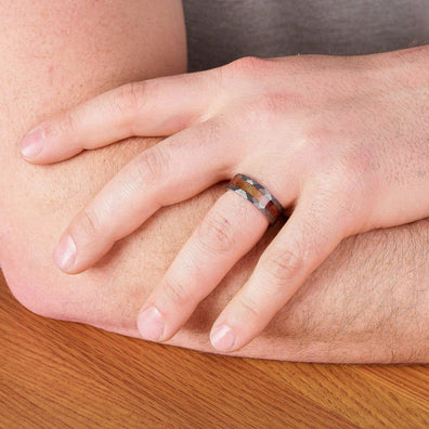 Hammered Tungsten Wedding Band With Koa Wood