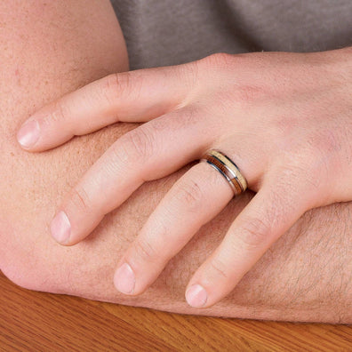 Polished Titanium Wedding Band With Deer Antler And Koa Wood