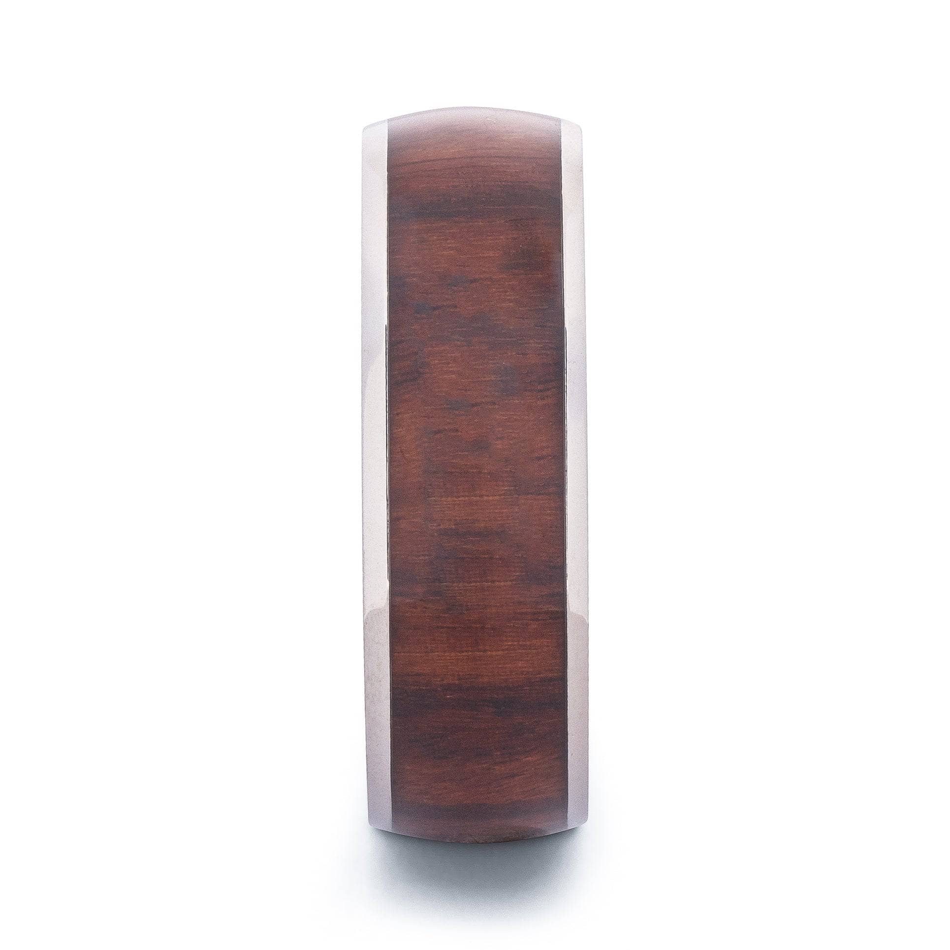 Polished Titanium Wedding Band With Domed Mahogany Wood
