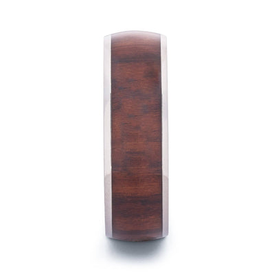 Polished Titanium Wedding Band With Domed Mahogany Wood