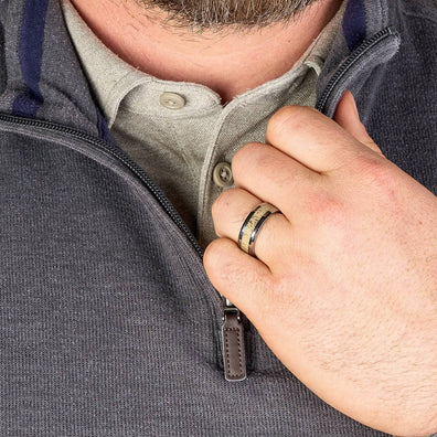 Polished Tungsten Wedding Band With Beveled Edges And Deer Antler