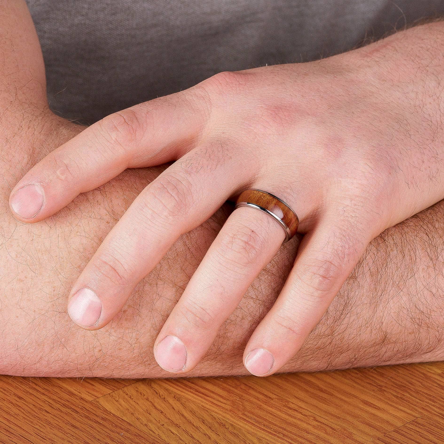 Polished Tungsten Wedding Band With Chestnut Wood