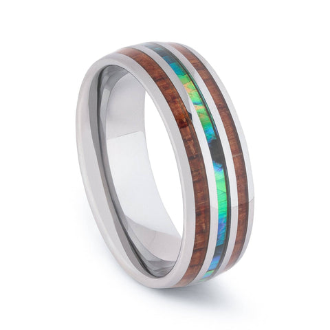 Polished Tungsten Wedding Band With Double Pear Wood And Shell