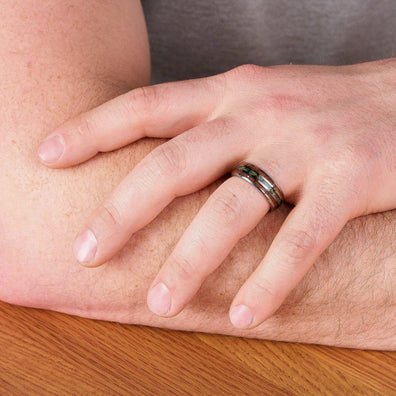 Polished Tungsten Wedding Band With Double Pear Wood And Shell