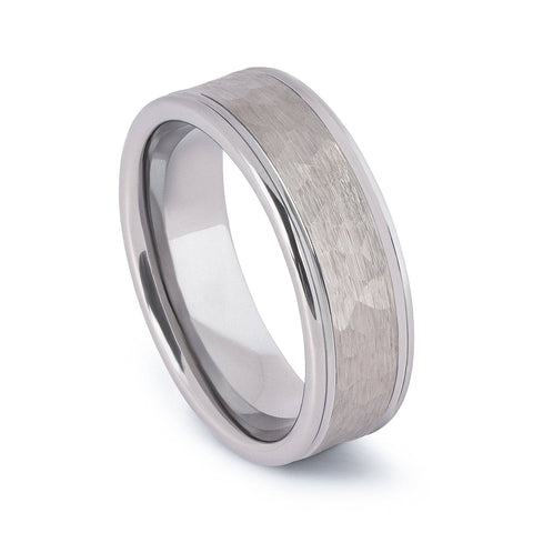 Polished Tungsten Wedding Band With Raised Hammered Inlay