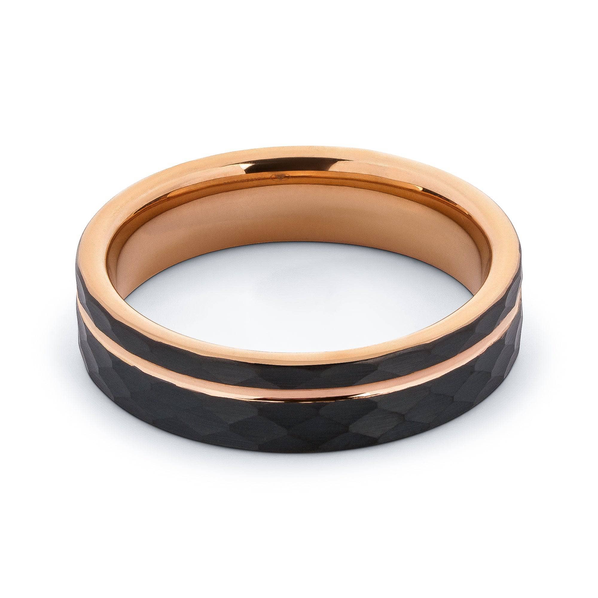 Rose Gold Hammered Tungsten Wedding Band With Black Surface 6MM