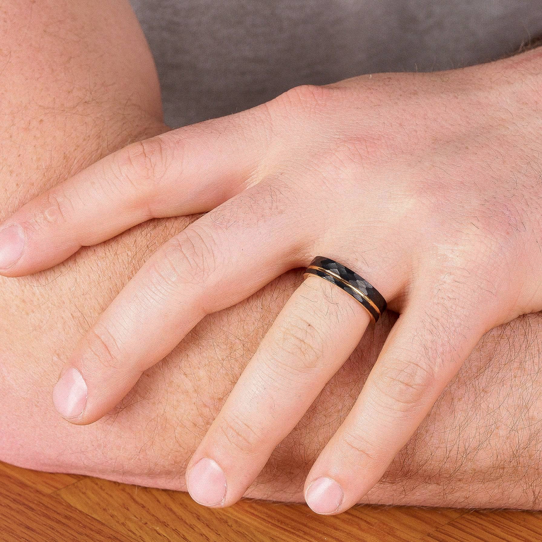 Rose Gold Hammered Tungsten Wedding Band With Black Surface 6MM