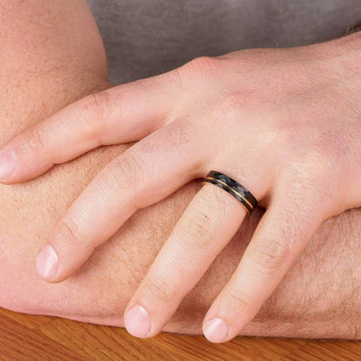 Rose Gold Hammered Tungsten Wedding Band With Black Surface 6MM