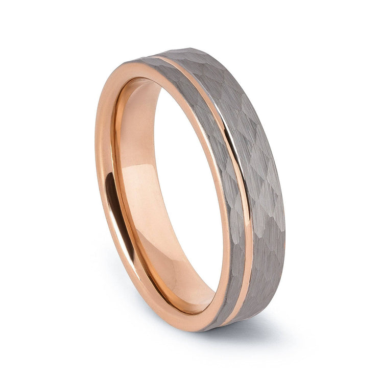 Rose Gold Tungsten Hammered Wedding Band with Silver Surface 6MM