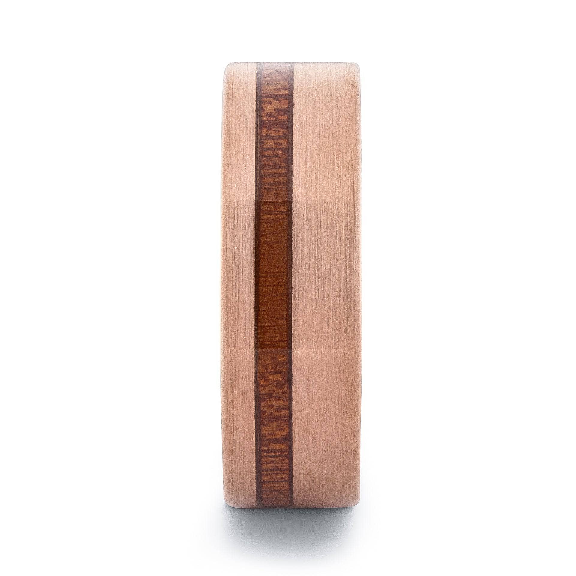 Rose Gold Tungsten Wedding Band With Flat Surface And Pear Wood