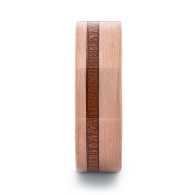 Rose Gold Tungsten Wedding Band With Flat Surface And Pear Wood