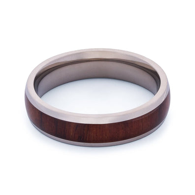 Titanium Domed Wedding Band With Mahogany Wood 6MM