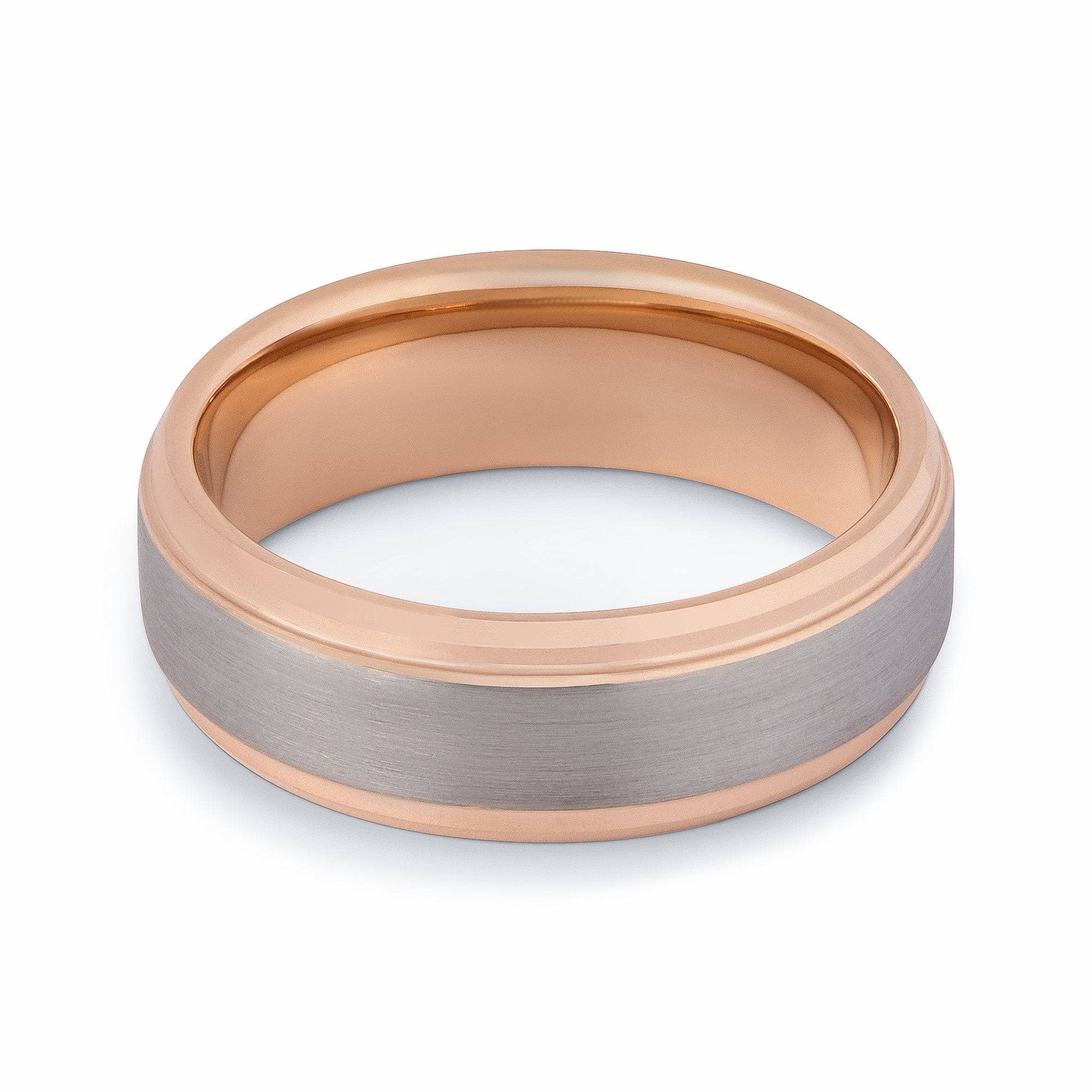 Tungsten Brushed Wedding Band with Rose Gold Plated Sides 8MM