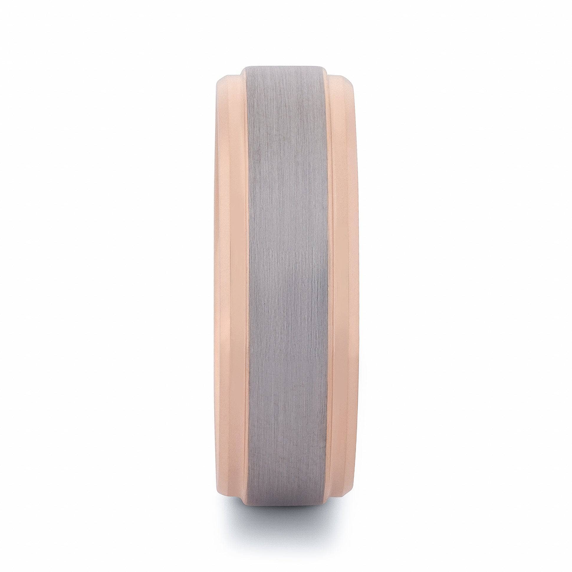 Tungsten Brushed Wedding Band with Rose Gold Plated Sides 8MM