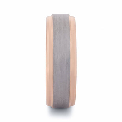 Tungsten Brushed Wedding Band with Rose Gold Plated Sides 8MM