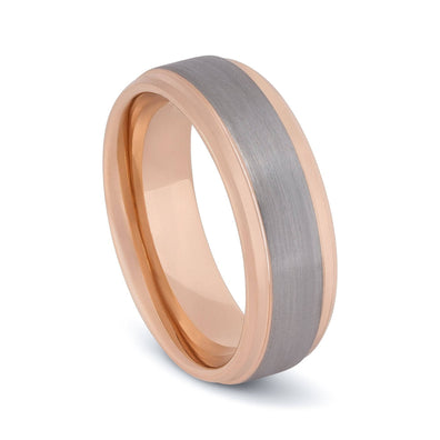 Tungsten Brushed Wedding Band with Rose Gold Plated Sides 8MM