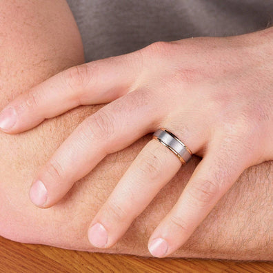 Tungsten Brushed Wedding Band with Rose Gold Plated Sides 8MM