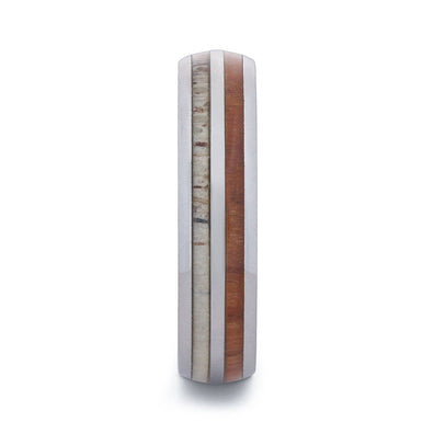 Tungsten Wedding Band With Deer Antler And Koa Wood 6MM