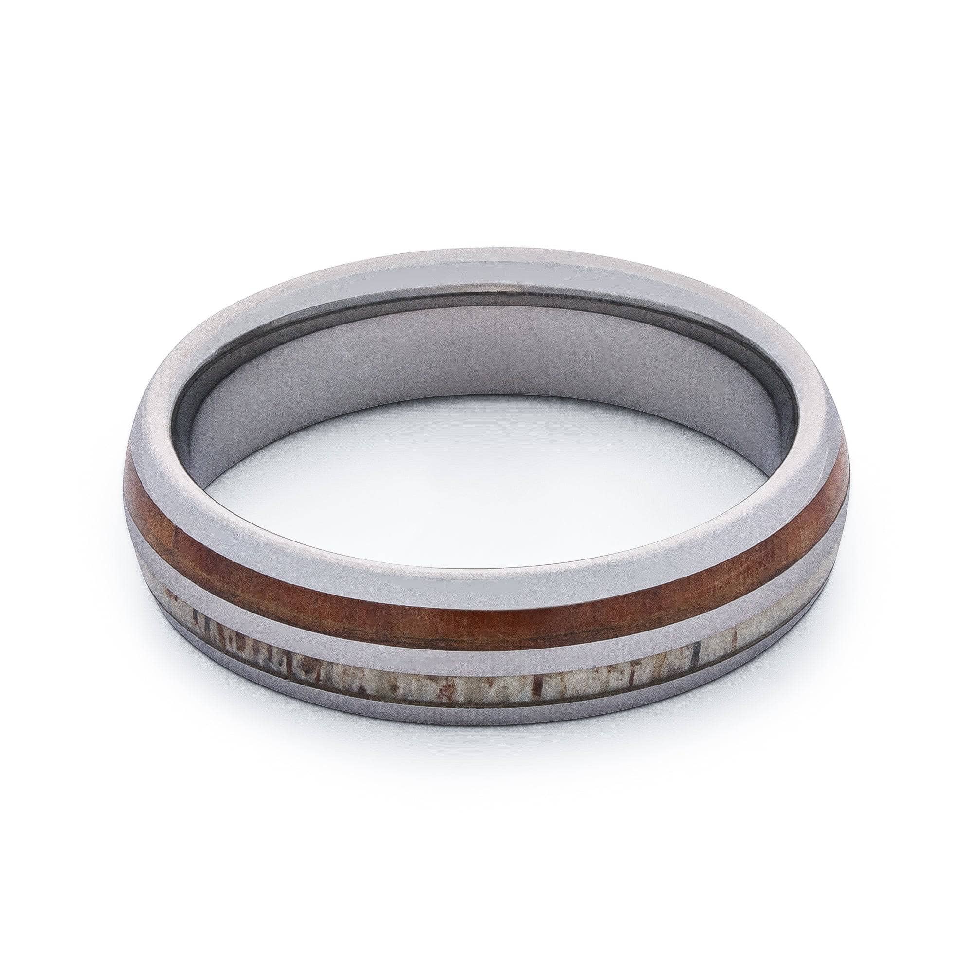Tungsten Wedding Band With Deer Antler And Koa Wood 6MM