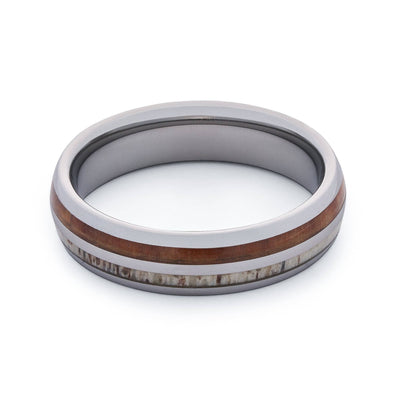 Tungsten Wedding Band With Deer Antler And Koa Wood 6MM