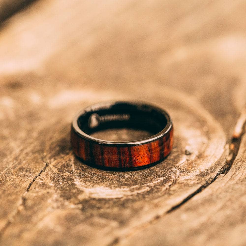 Black Titanium Wedding Band With Chestnut Wood