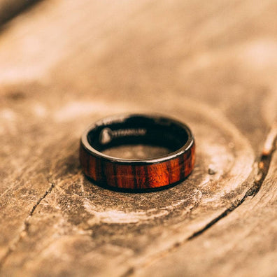 Black Titanium Wedding Band With Chestnut Wood