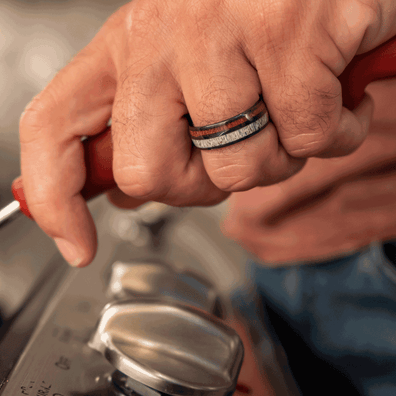Black Tungsten Wedding Band With Deer Antler And Pear Wood