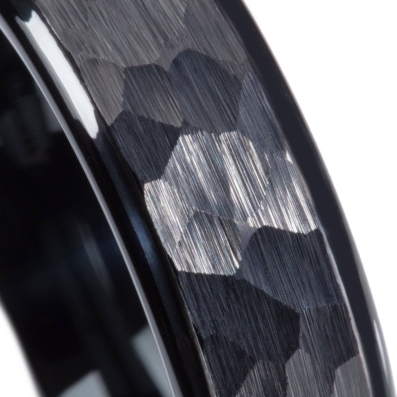 Black Tungsten Wedding Band With Raised Hammered Inlay