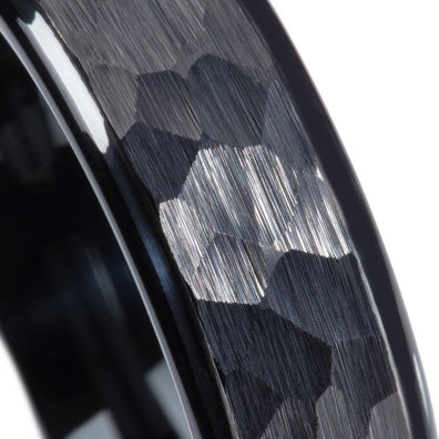 Black Tungsten Wedding Band With Raised Hammered Inlay