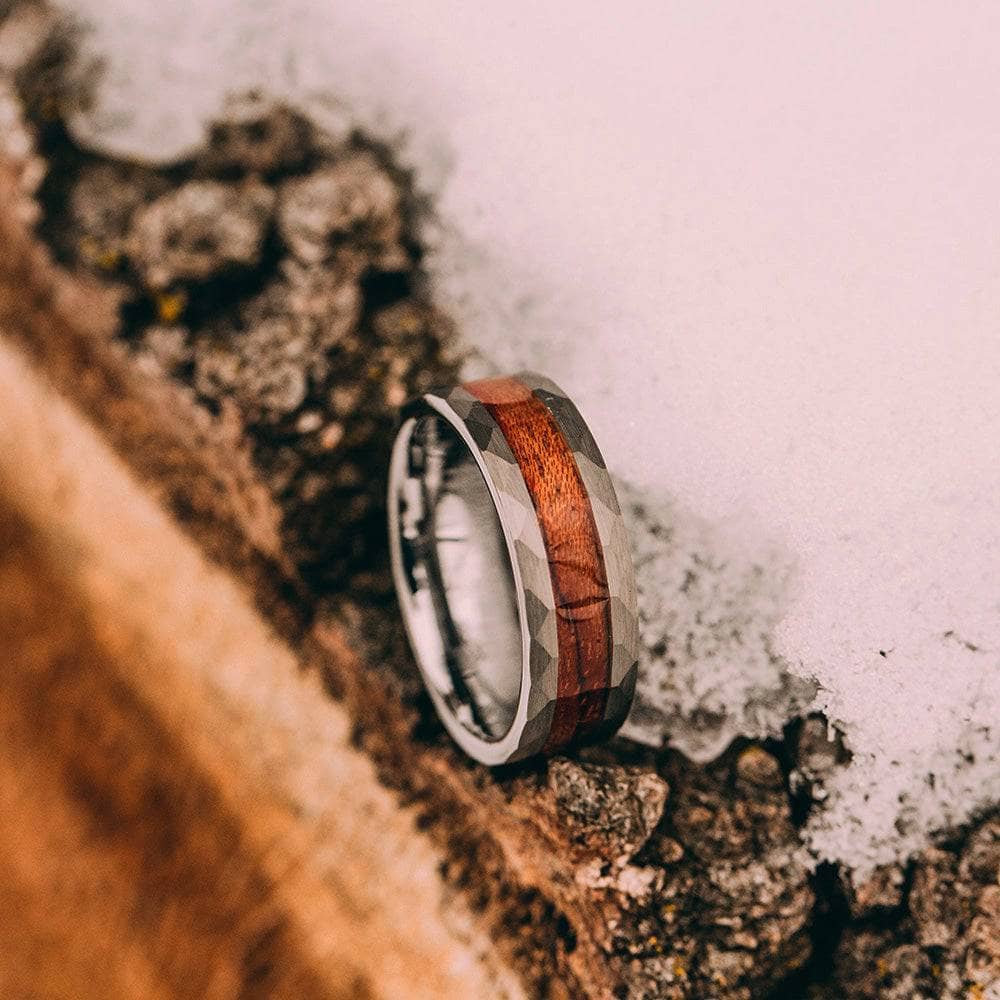 Hammered Tungsten Wedding Band With Koa Wood