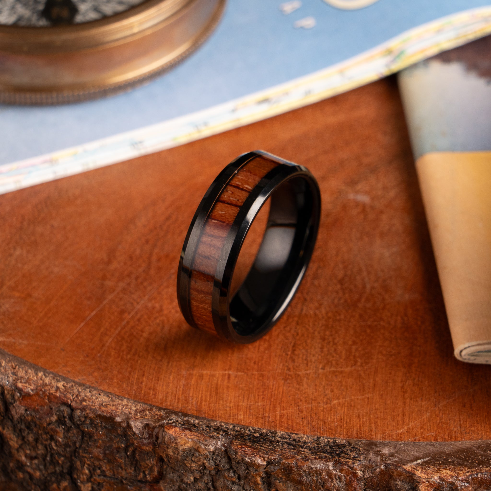 Black Tungsten Wedding Band With Pear Wood 8MM