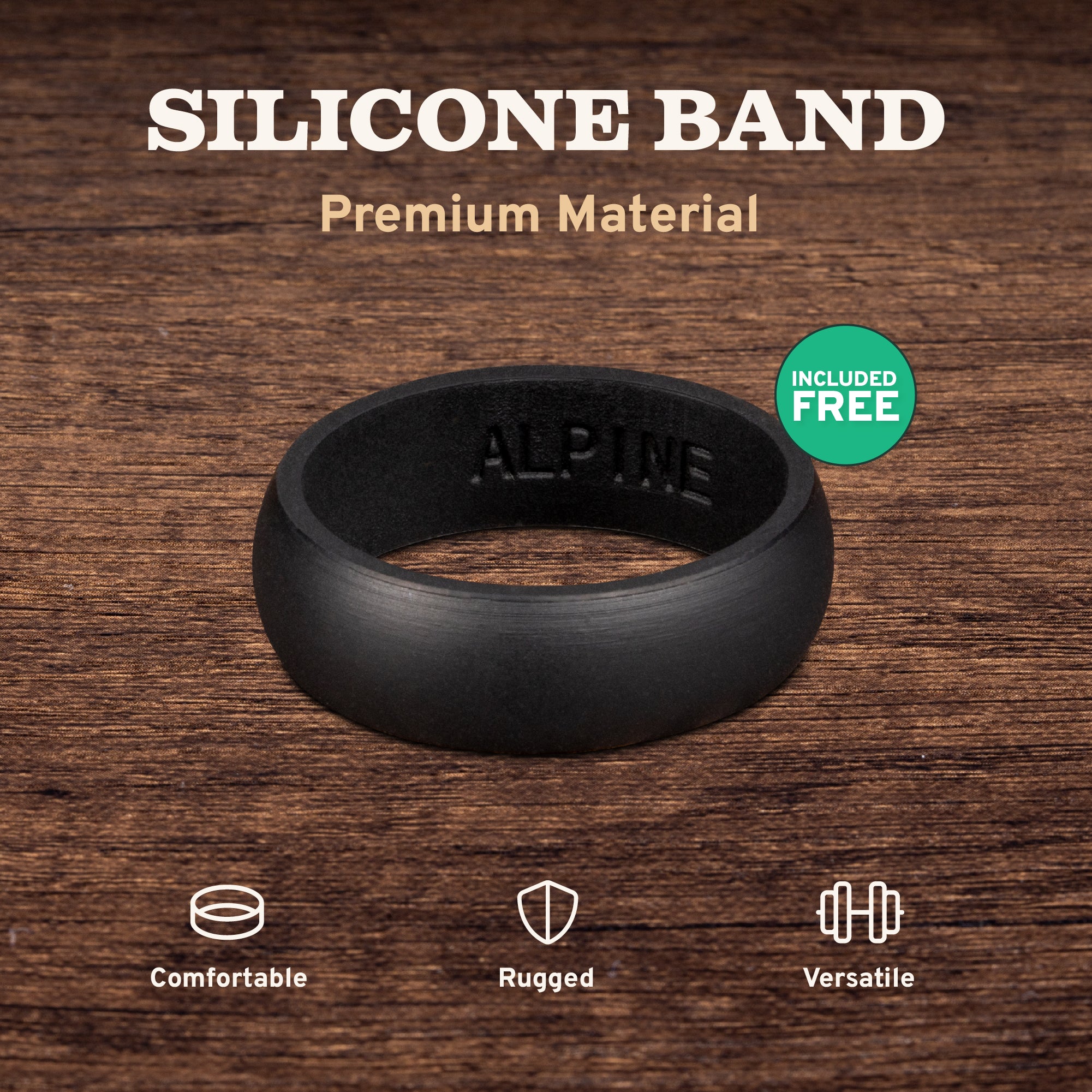 Black Tungsten Wedding Band With Flat Surface And Pear Wood 6MM
