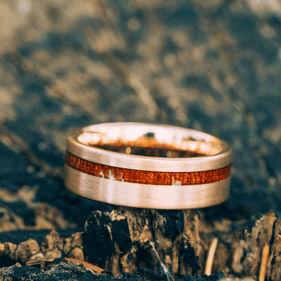 Rose Gold Tungsten Wedding Band With Flat Surface And Pear Wood 8MM