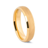 24 Karat Gold Plated Tungsten Brushed Wedding Band With Beveled Edges 6MM