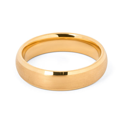 24 Karat Gold Plated Tungsten Brushed Wedding Band With Beveled Edges 6MM