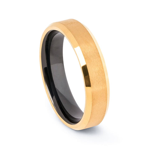 24 Karat Gold Plated Tungsten Wedding Band With Black Interior 6MM